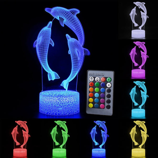 Remote / Touch Control 3D LED Night Light LED Table Desk Lamp Dolphin LED Night Light Color Change 3D LED Light for Kids Gift 30 | Vimost Shop.
