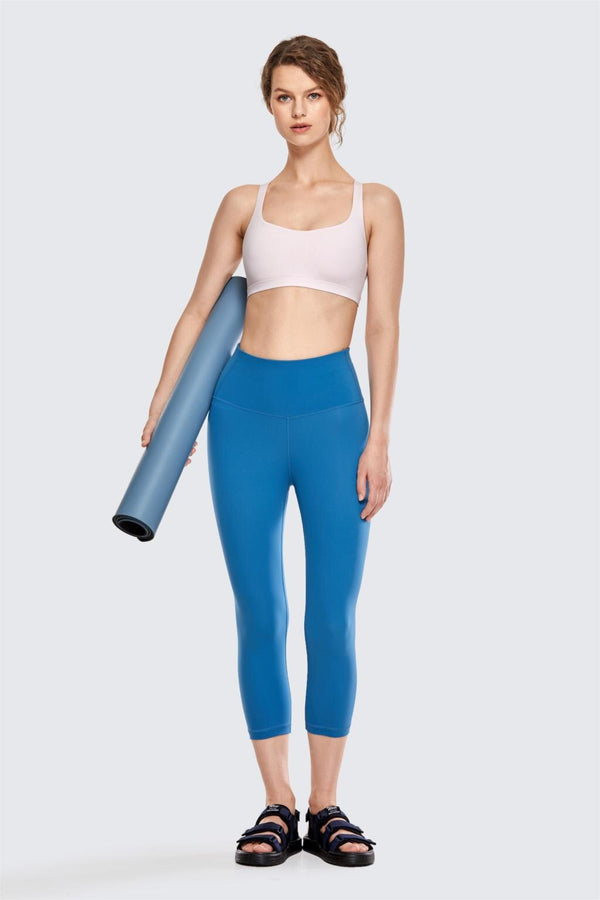 Women's Luxury High Waist Yoga Leggings Sports Capri with Zip Pocket-17 Inches