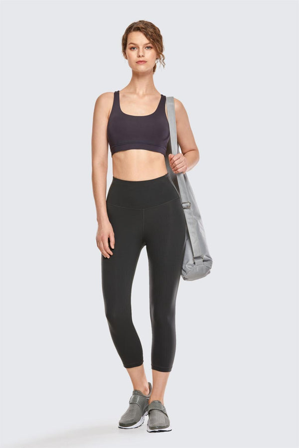 Women's Luxury High Waist Yoga Leggings Sports Capri with Zip Pocket-17 Inches