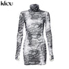 Women turtleneck dress sexy mesh material print slim skinny dresses autumn | Vimost Shop.