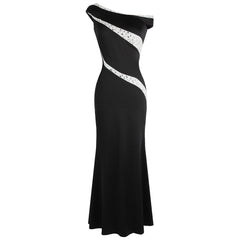 Women's Cap Sleeve Beading Black Formal Dress Stretchy Mermaid Evening Dress Long Black | Vimost Shop.