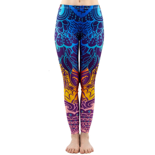 Fashion Women Blue Printing Mandala Leggings Sexy Workout Elasticity Pants Fitness Stretch Slim Bottoms | Vimost Shop.