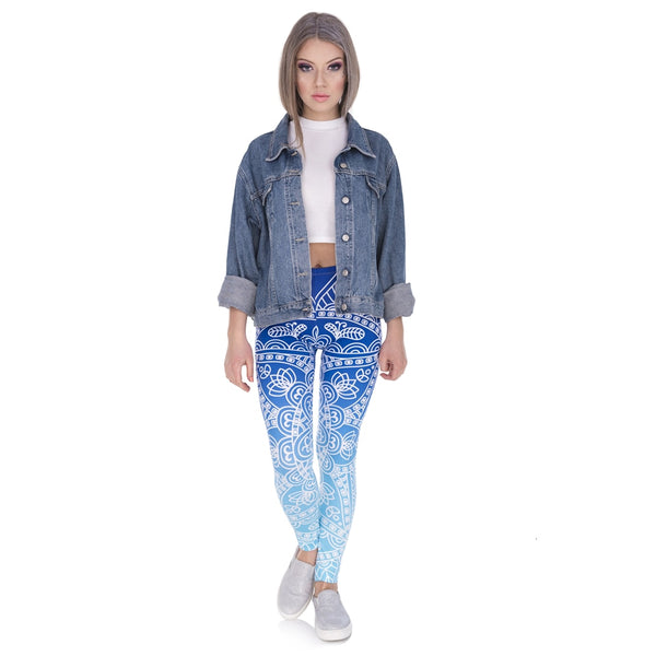 High Quality Women Legins Mandala Ombre Blue Printing Legging Fashion Casual High Waist Woman Leggings | Vimost Shop.
