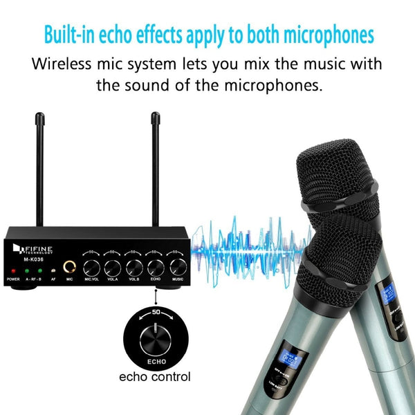 UHF Dual Channel Microphone System with two Wireless Handheld Microphone for Family KTV Bar Part Small Outdoor Stage