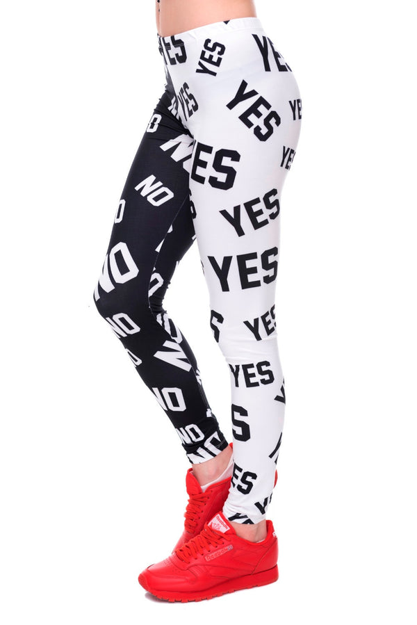 Womens Fashion Elasticity Yes and No Printed Slim Fit Legging Workout Trousers Casual Pants Leggings | Vimost Shop.