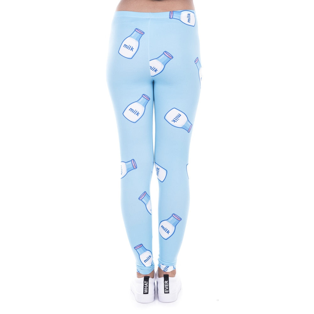 Women Legging Milk Printed Leggins for Women Trousers High Waist Blue Legins Woman Pants Stretch Leggings | Vimost Shop.
