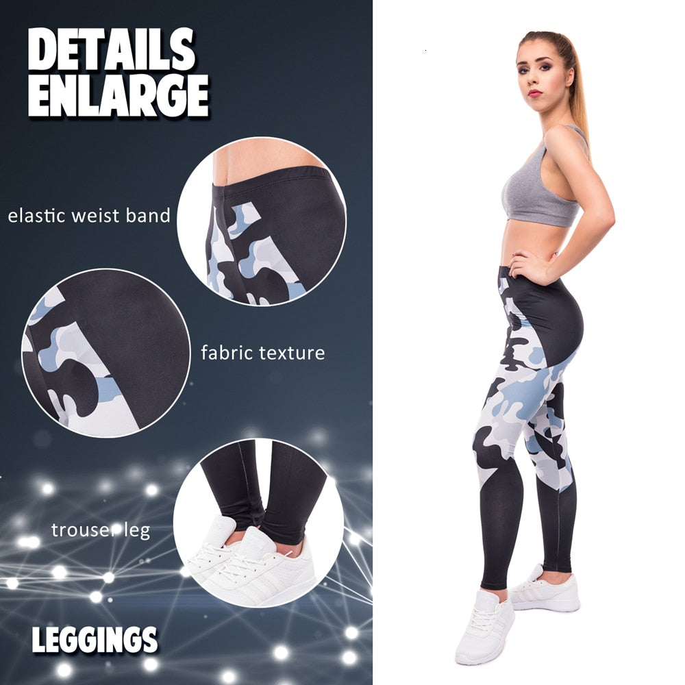 Elegant Women High Waist Legging Camo Black Triangles Printing | Vimost Shop.