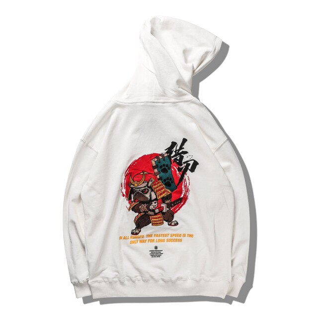 Harajuku Hip Hop Embroidered Samurai Dog Print Hoodies Sweatshirts Streetwear Chinese Characters Pullover Hooded Tops | Vimost Shop.