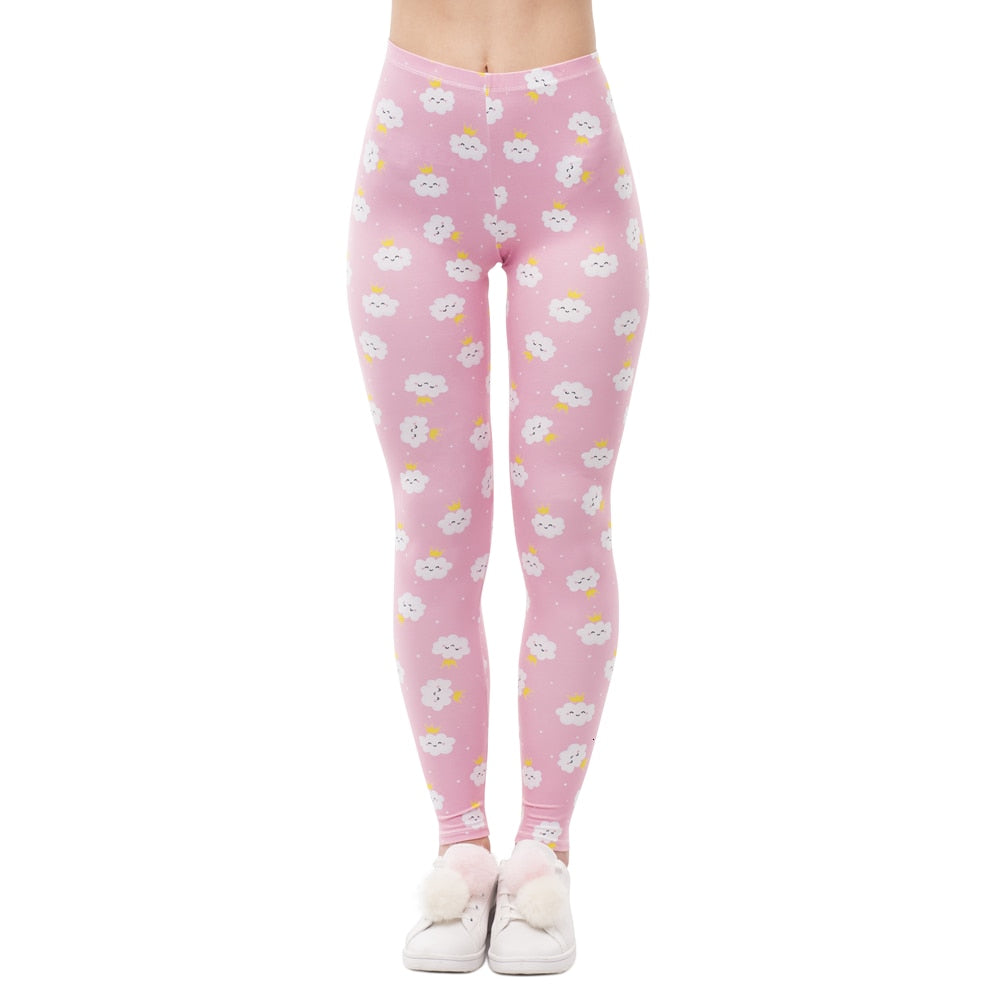 Women High Waist Legging Rincess Cloud Printing Fitness Leggings Fashion Elegant Woman Pants | Vimost Shop.