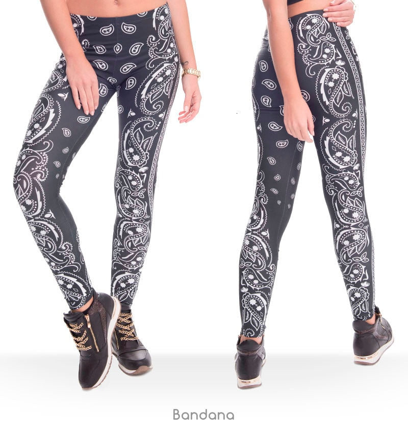 High Elasticity Bandana Printed Womens Fashion Slim Fit Legging Workout Trousers Casual Pants Leggings | Vimost Shop.