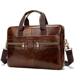 Men Cowhide Luxury Leather Briefcase 15.4"Laptop Book Shoulder Bag Handbag Office Bags Zipper Male Style Business Frosted