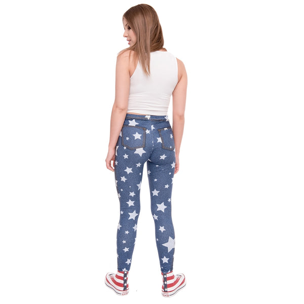 Fashion leggins mujer Blue Jeans With Stars Printing legging sexy feminina leggins | Vimost Shop.
