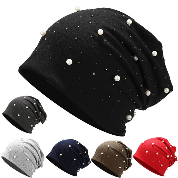 Fashion Pearl Hats Women Winter Knitted Caps Soft Beanie Women's Hat Female Cap Girls Skullies Beanies gorros mujer invierno | Vimost Shop.