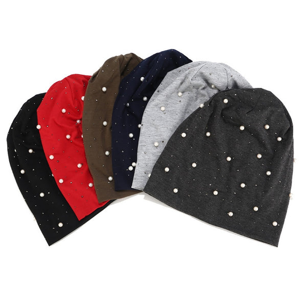 Fashion Pearl Hats Women Winter Knitted Caps Soft Beanie Women's Hat Female Cap Girls Skullies Beanies gorros mujer invierno | Vimost Shop.