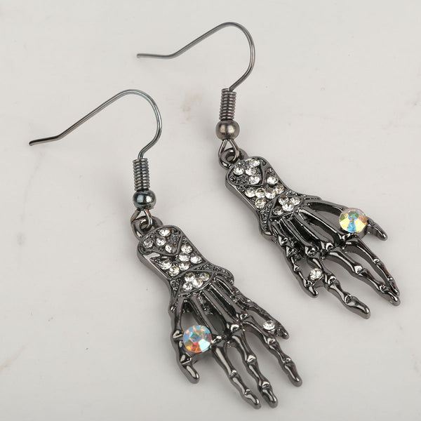 Women's Skeleton Hand Bone Skull Jewelry Set-Adjustable Necklace (18+2)inch + Dangle Earrings - Halloween Gift Accessories | Vimost Shop.