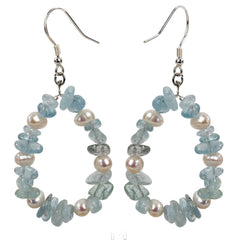 Aquamarine Pearl 925 Sterling Silver Drop Dangle Earrings Handmade Custom Jewelry Gifts for Women Her Mom Girls Wife