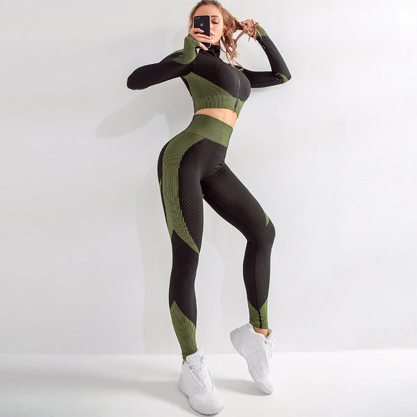 Women Long Sleeve Yoga Set Zipper Top Sport Suit | Vimost Shop.