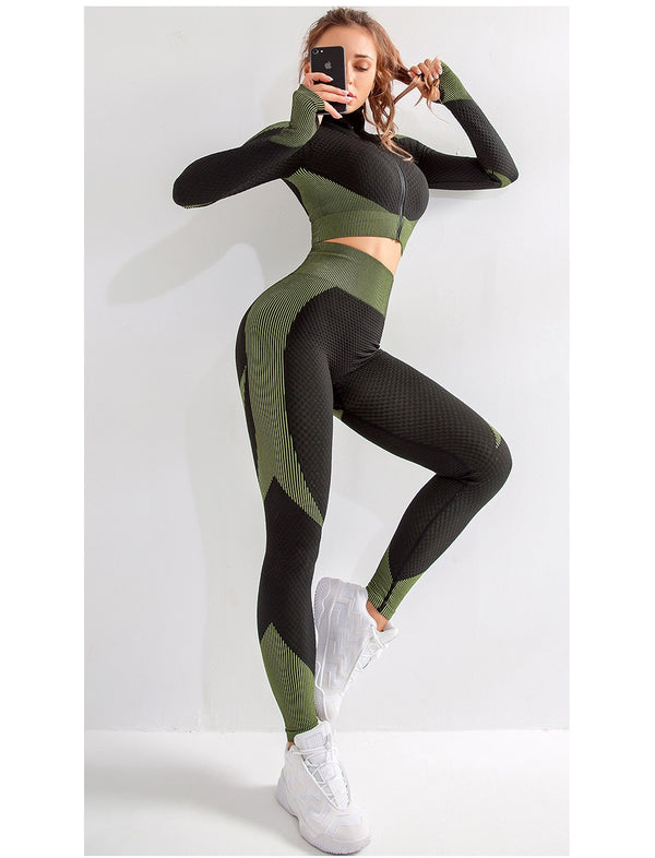 Women Long Sleeve Yoga Set Zipper Top Sport Suit | Vimost Shop.