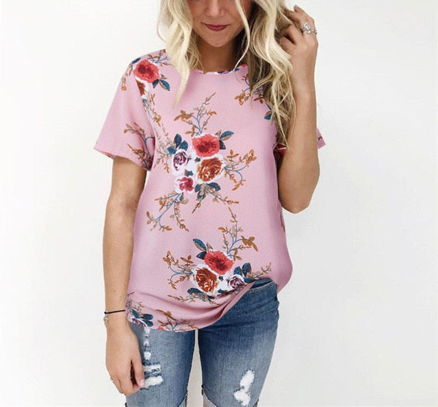 Summer Women Blouses Chiffon Print Blouse Short Sleeve Shirts Casual Ladies Clothing | Vimost Shop.