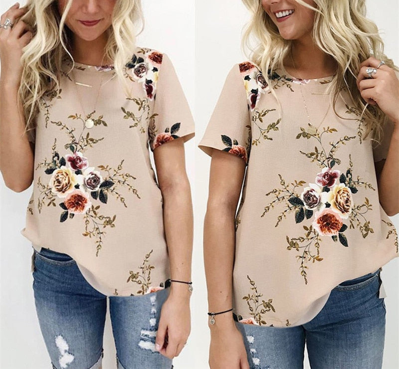 Summer Women Blouses Chiffon Print Blouse Short Sleeve Shirts Casual Ladies Clothing | Vimost Shop.