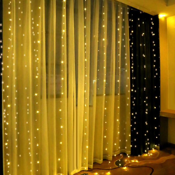 3MX3M 300LED Remote Control LED Curtain String Lights Sound Music Activated USB Curtain String Lights +Hanging Hook Fairy Lights | Vimost Shop.
