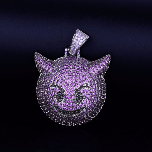 Purple Color Demon Evil Expression Necklace & Pendant With Tennis Chain Bling Zircon Fashion Hip hop Rock Street Jewelry | Vimost Shop.