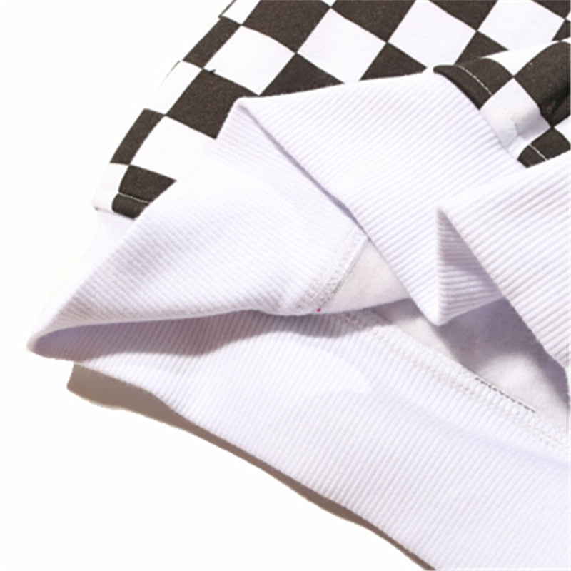 Mens Harajuku Hip Hop Zip Up Hoodie Sweatshirt Black White Checkerboard Plaid Hoodie Streetwear Fleece Hooded Hipster | Vimost Shop.