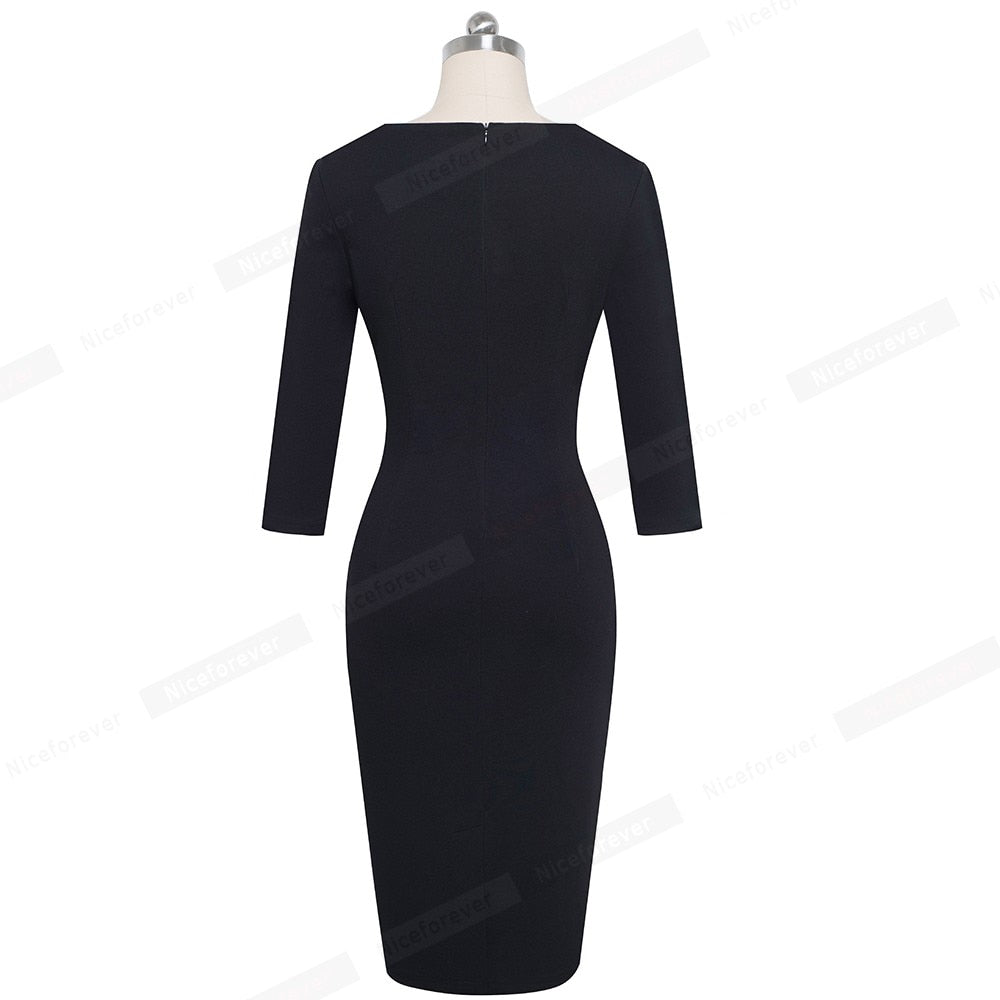 Vintage Black and White Patchwork Office Work vestidos Business Party Bodycon Elegant Women Autumn Dress | Vimost Shop.