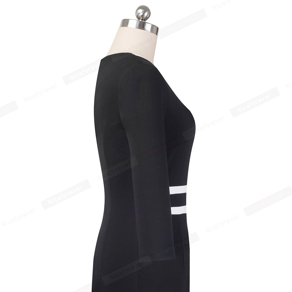 Vintage Black and White Patchwork Office Work vestidos Business Party Bodycon Elegant Women Autumn Dress | Vimost Shop.