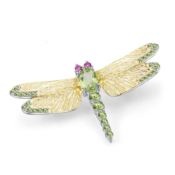 1.13Ct Natural Green Peridot Gemstone Brooch 925 Sterling Sliver Handmade Dragonfly Brooches For Women Dresses | Vimost Shop.