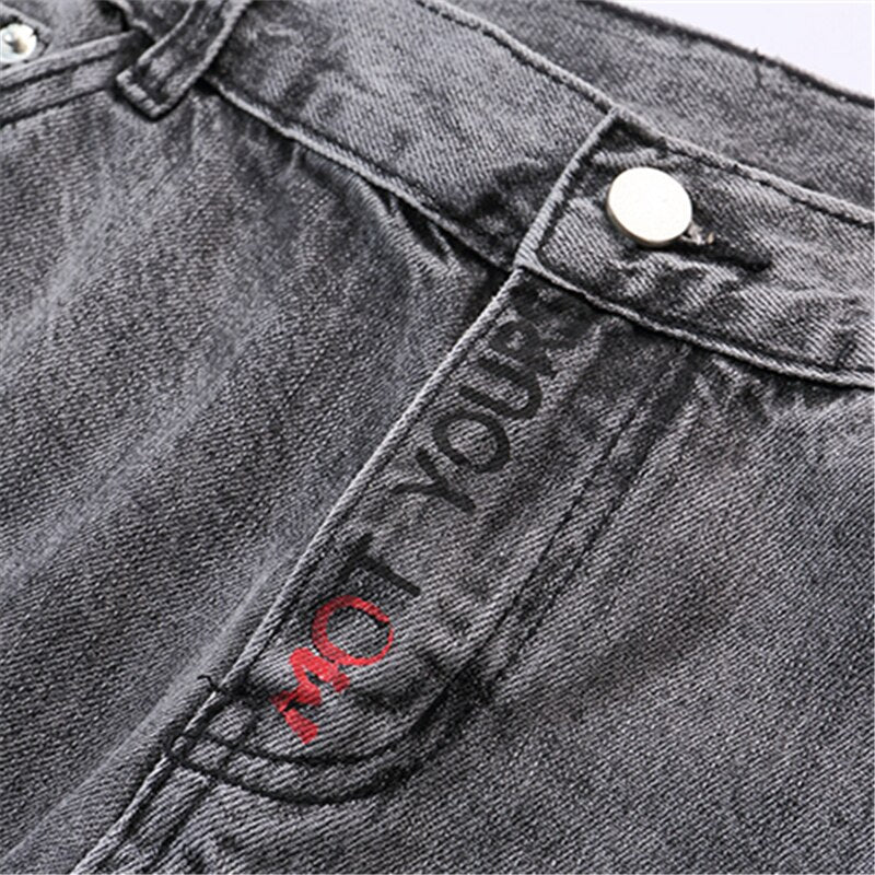 Hip Hop Men Jogger Denim Pants Skinny Washed Distressed Jeans Graffiti Print Streetwear Destroyed Ripped Jeans | Vimost Shop.