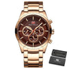 Top Brand Luxury Quartz Watch Men Stainless Steel Strap Brown Dial Chronograph Multifunction Royal Dress Wristwatch