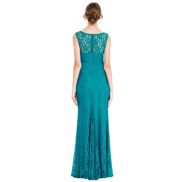 Women's V Neck Lace Evening Dress Pleated Ribbon Mermaid Party Gown Apricot | Vimost Shop.