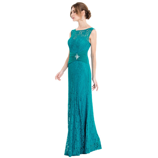 Women's V Neck Lace Evening Dress Pleated Ribbon Mermaid Party Gown Apricot | Vimost Shop.