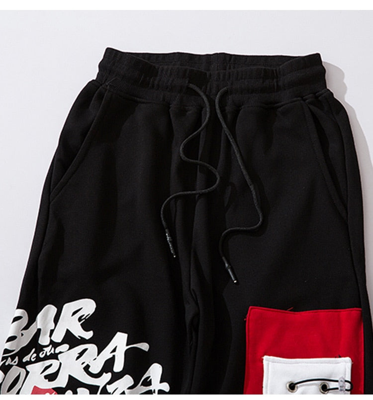 Sweatpants Cool Letter Print Pants Men Harajuku Patchwork Ribbon Harem Pants Streetwear | Vimost Shop.
