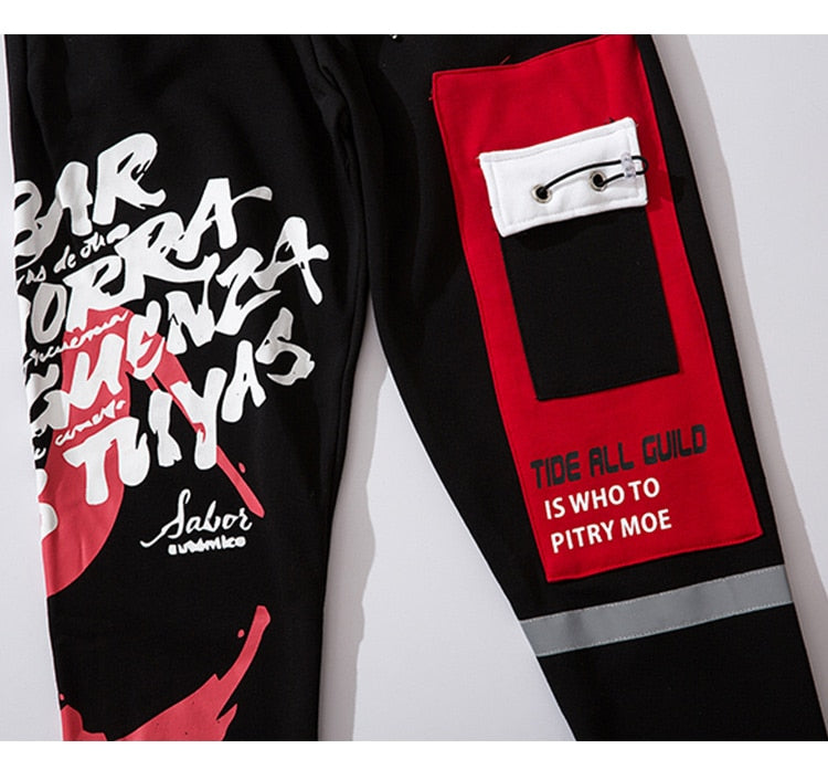 Sweatpants Cool Letter Print Pants Men Harajuku Patchwork Ribbon Harem Pants Streetwear | Vimost Shop.