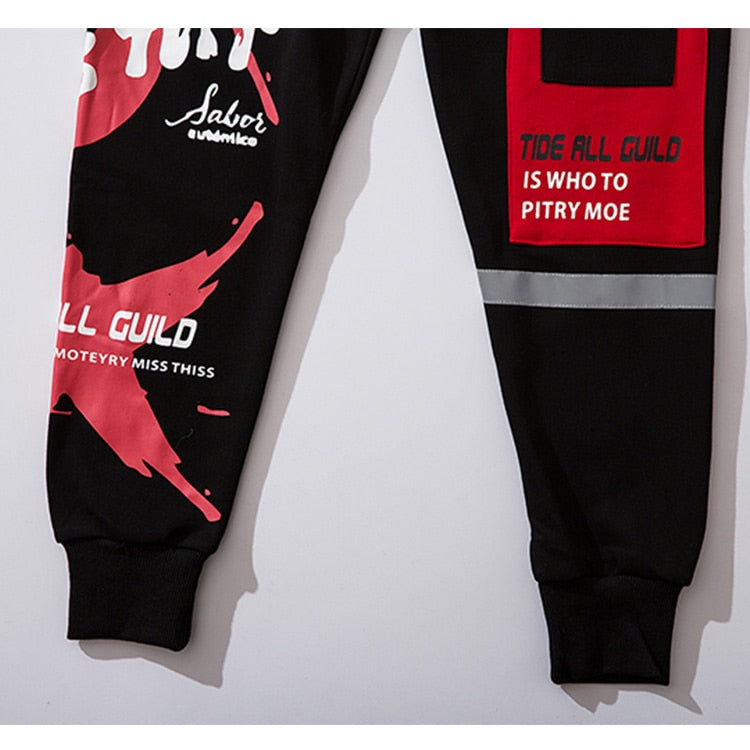 Sweatpants Cool Letter Print Pants Men Harajuku Patchwork Ribbon Harem Pants Streetwear | Vimost Shop.