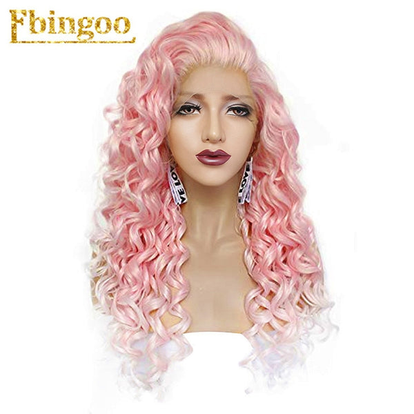 Ombre Purple Red Pink Blonde Brown Orange Wig Long Kinky Curly Synthetic Lace Front Wig Women High Temperature Fiber | Vimost Shop.