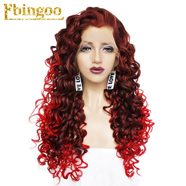 Ombre Purple Red Pink Blonde Brown Orange Wig Long Kinky Curly Synthetic Lace Front Wig Women High Temperature Fiber | Vimost Shop.