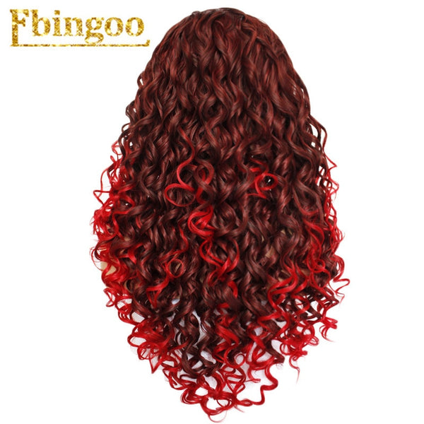 Ombre Purple Red Pink Blonde Brown Orange Wig Long Kinky Curly Synthetic Lace Front Wig Women High Temperature Fiber | Vimost Shop.