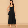 Pocket Patched Swing Cami Summer Dress Women Clothes Solid Casual Sleeveless Straight Maxi Dress Ladies Black Dress | Vimost Shop.