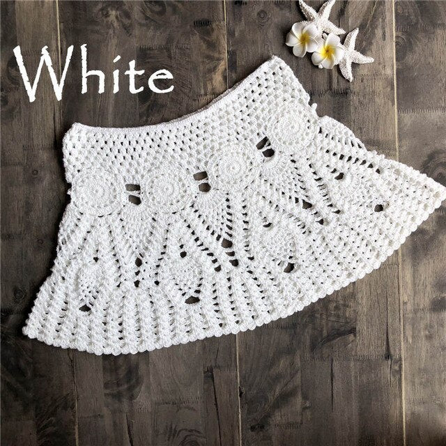 Hand Hook Crochet Bikinis Bottom Handmade Knitted Hollow Out A-line skirt Sexy Swimwear Women | Vimost Shop.