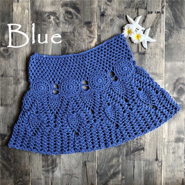 Hand Hook Crochet Bikinis Bottom Handmade Knitted Hollow Out A-line skirt Sexy Swimwear Women | Vimost Shop.