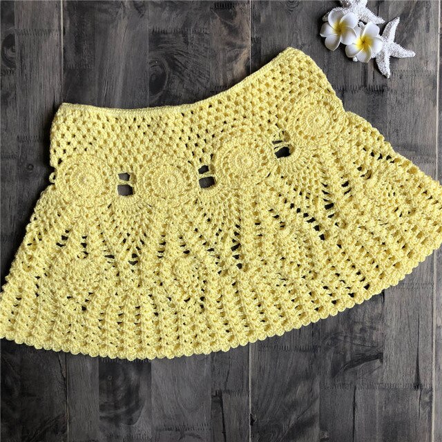 Hand Hook Crochet Bikinis Bottom Handmade Knitted Hollow Out A-line skirt Sexy Swimwear Women | Vimost Shop.
