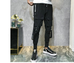 Streetwear Men Ribbons Color Block Black Pocket Cargo Pants  Harem Joggers Harajuku Sweatpant Hip Hop Trousers Casual Pants | Vimost Shop.