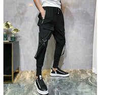 Streetwear Men Ribbons Color Block Black Pocket Cargo Pants  Harem Joggers Harajuku Sweatpant Hip Hop Trousers Casual Pants | Vimost Shop.