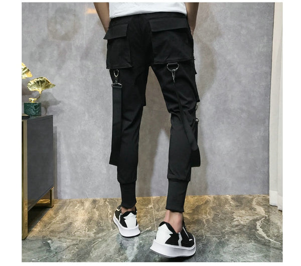 Streetwear Men Ribbons Color Block Black Pocket Cargo Pants  Harem Joggers Harajuku Sweatpant Hip Hop Trousers Casual Pants | Vimost Shop.