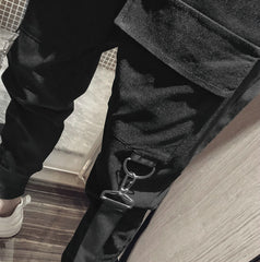 Streetwear Men Ribbons Color Block Black Pocket Cargo Pants  Harem Joggers Harajuku Sweatpant Hip Hop Trousers Casual Pants | Vimost Shop.