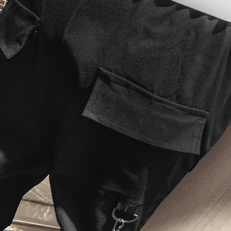 Streetwear Men Ribbons Color Block Black Pocket Cargo Pants  Harem Joggers Harajuku Sweatpant Hip Hop Trousers Casual Pants | Vimost Shop.