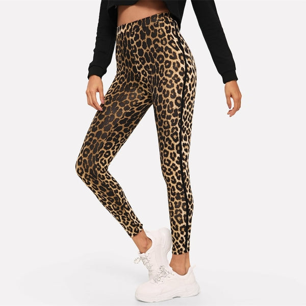 Multicolor Casual Athleisure Leopard Print Leggings Autumn Modern Lady Highstreet Women Pants Trousers | Vimost Shop.